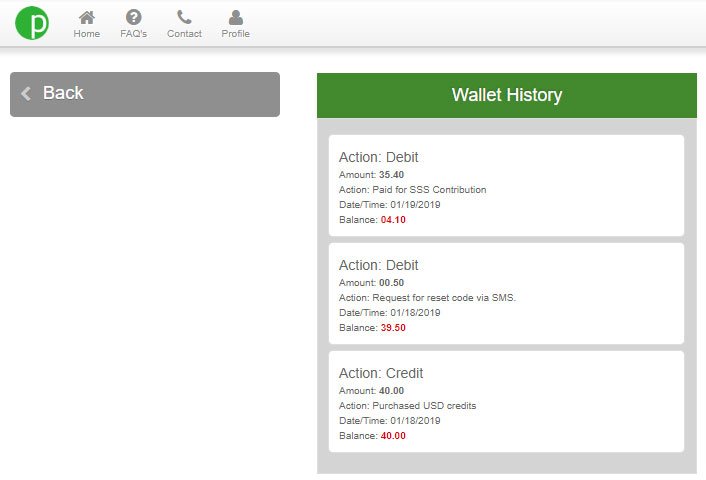PayPilipinas Wallet History